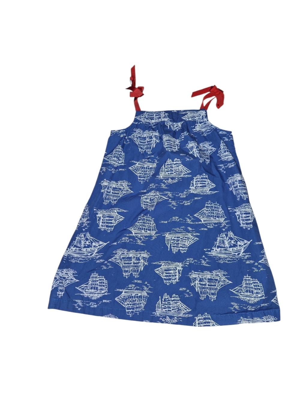 Hanna Andersson Royal Blue Sailboat Print Dress with Red Tie Accents Size 4
